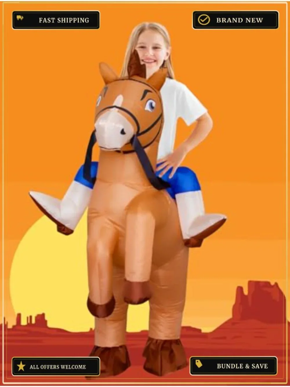 Kids Inflatable Horse Costume with Fan for Halloween Cosplay Party